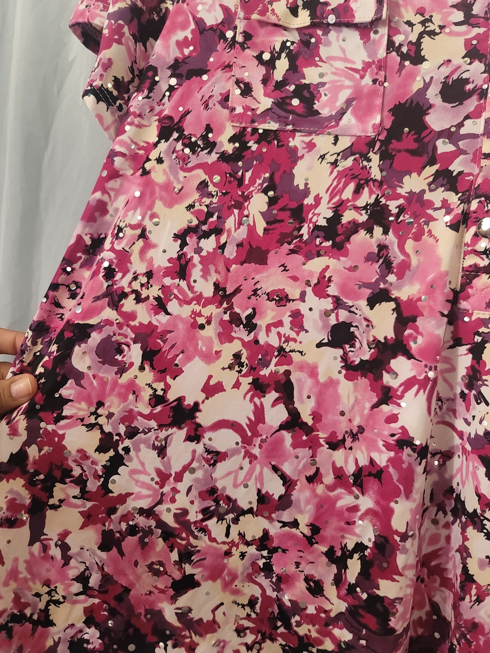 Brittany Black Pink Floral Short-Sleeve V-Neck Blouse - Picture 7 of 8